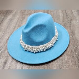 Bougie Bee Sky Blue Fedora with Pearl Accents-*NWT*